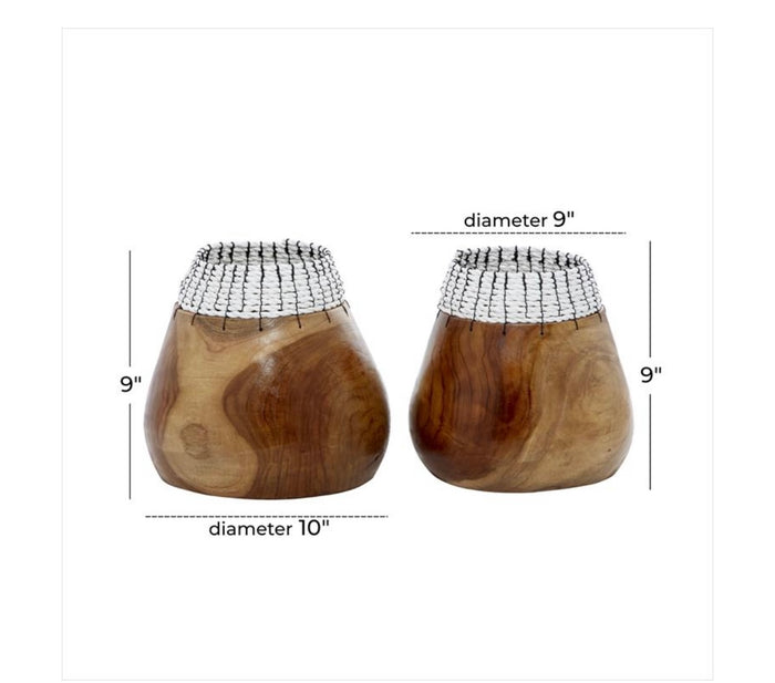 1 PIECE BROWN WOOD HANDMADE DECORATIVE BOWL WITH WHITE SEAGRASS ACCENTS