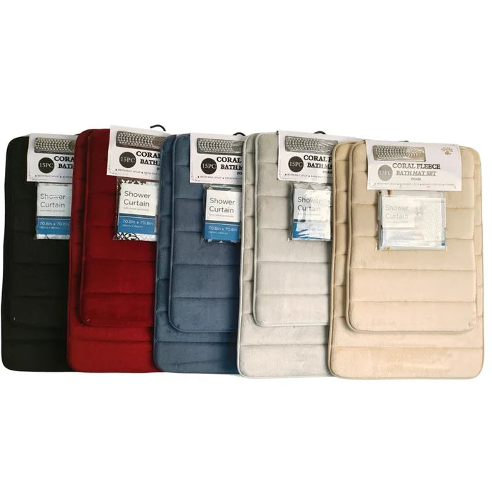 15-PC BATH MAT AND SHOWER CURTAIN SET