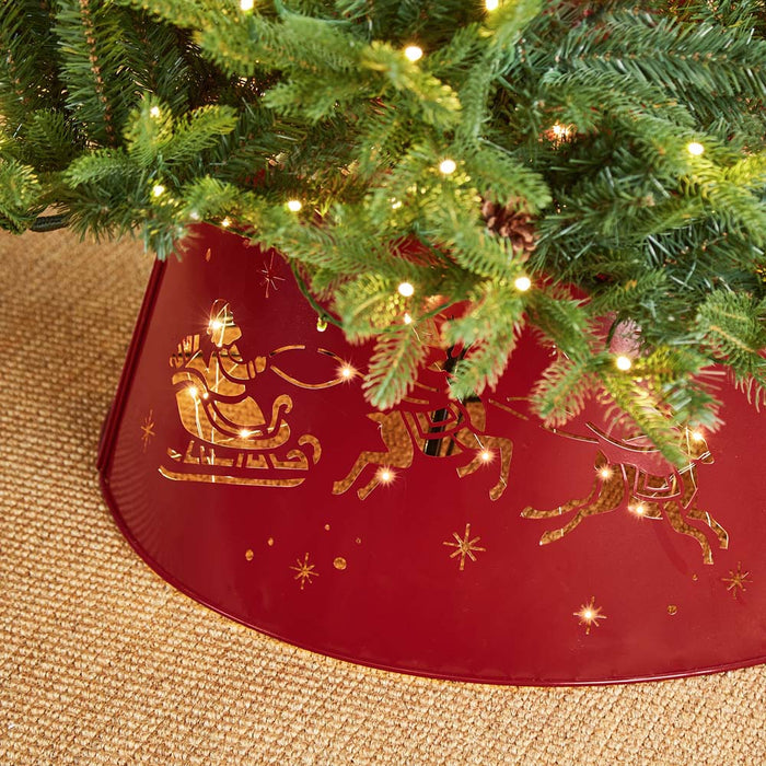 26"D Galvanized Metal Santa on Sleigh Tree Collar with Light String
