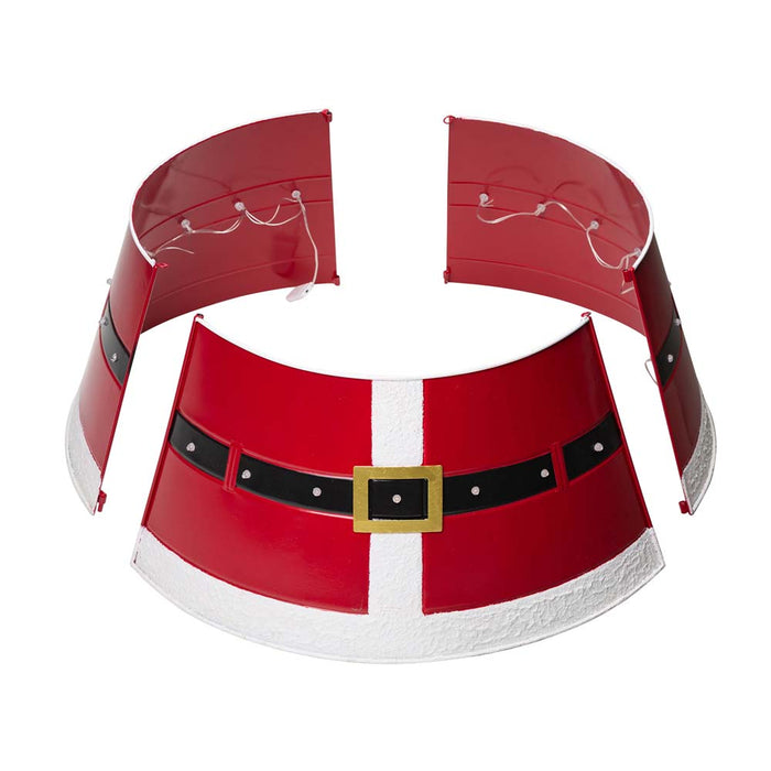 26"D Red Metal Santa Belt Tree Collar with Light String