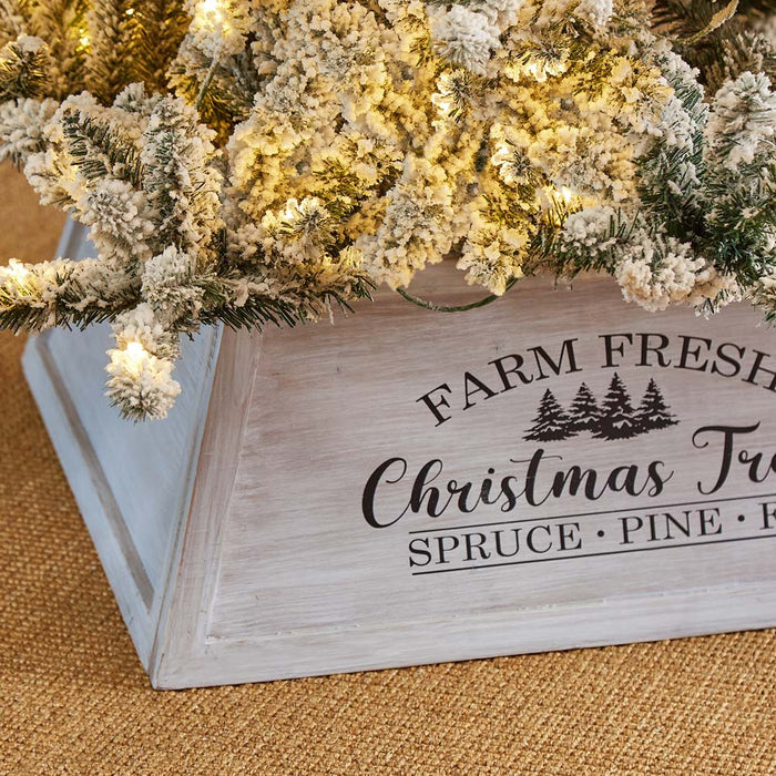 26"L Washed White Wooden Trapezoid Farm Fresh Christmas Tree Collar