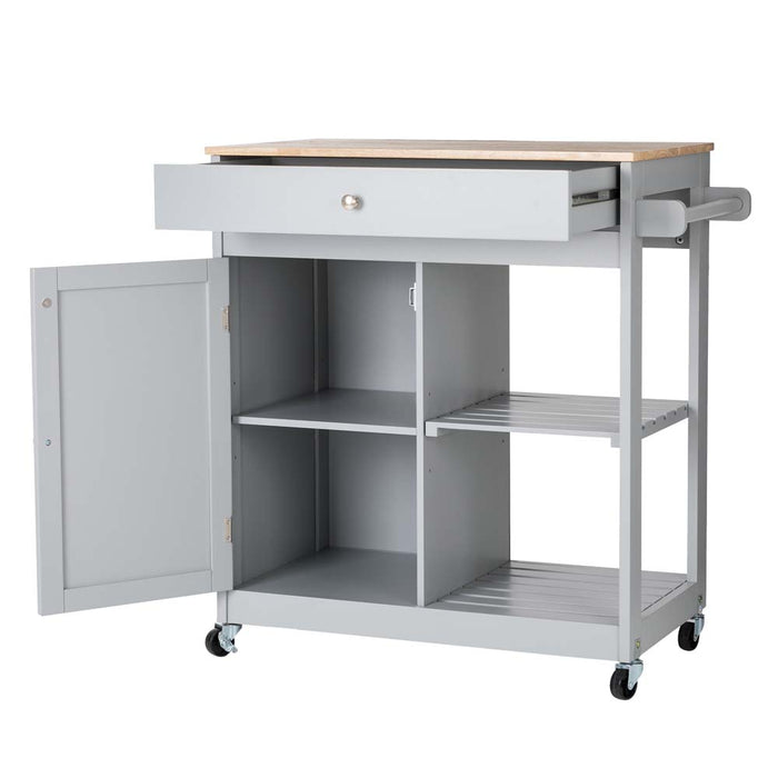 34.25"H Gray Wooden Basic Kitchen Cart/Island with Solid Oak Top