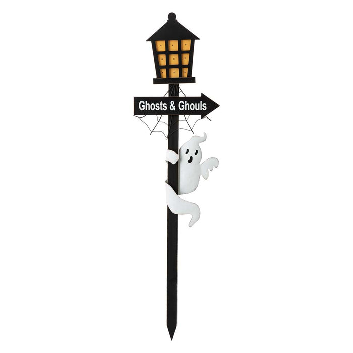 42"H Lighted Halloween Wooden Street Lamp Design Yard Stake