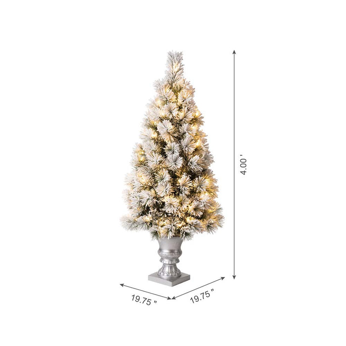 4ft Pre-Lit Snow Flocked Pine Artificial Christmas Porch Tree with 100 Warm White Lights