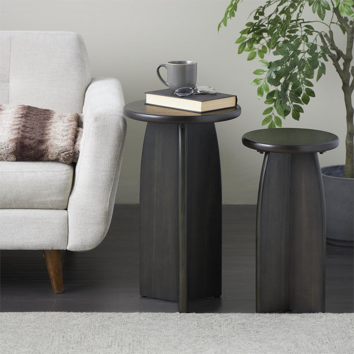 Black Wood Pedestal Side End Accent Table