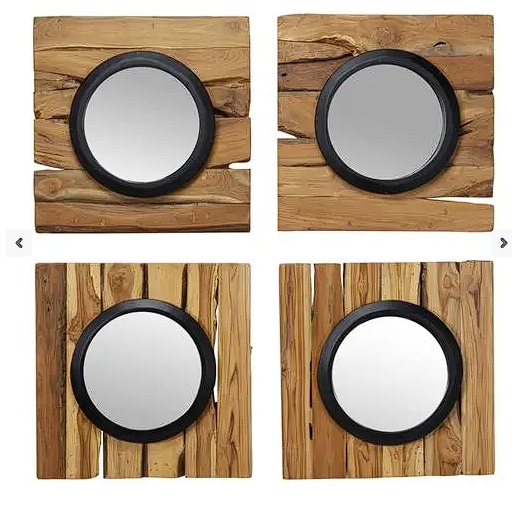 Brown Teak Wood Handmade Wall Mirror