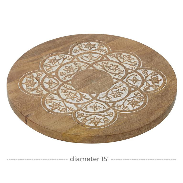 BROWN WOOD FLORAL INTRICATELY CARVED CAKE STAND