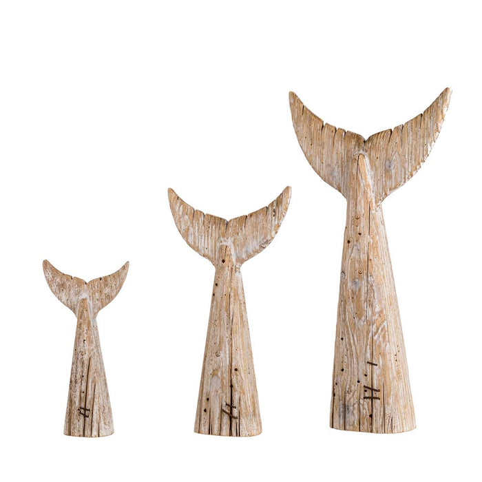 Coastal Weathered Wood Whale Tail Table Decor, Set of 3