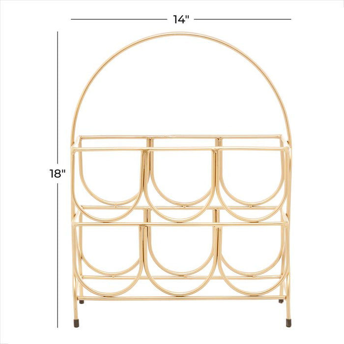 COSMOLIVING BY COSMOPOLITAN GOLD METAL GEOMETRIC 6 BOTTLE WINE RACK,