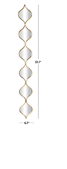 GOLD METAL SLIM STACKED CHAIN 6 LAYER WALL MIRROR WITH TEAR DROP PATTERN, 6" X 1" X 51"