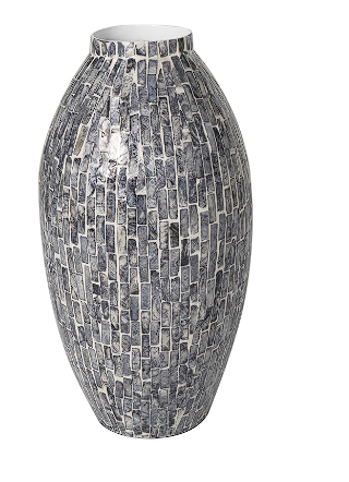 GRAY MOTHER OF PEARL HANDMADE MOSAIC INSPIRED VASE, 8" X 8" X 15"