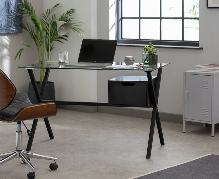 Habitat Dria 1 Drawer Glass Medium size Desk - Black