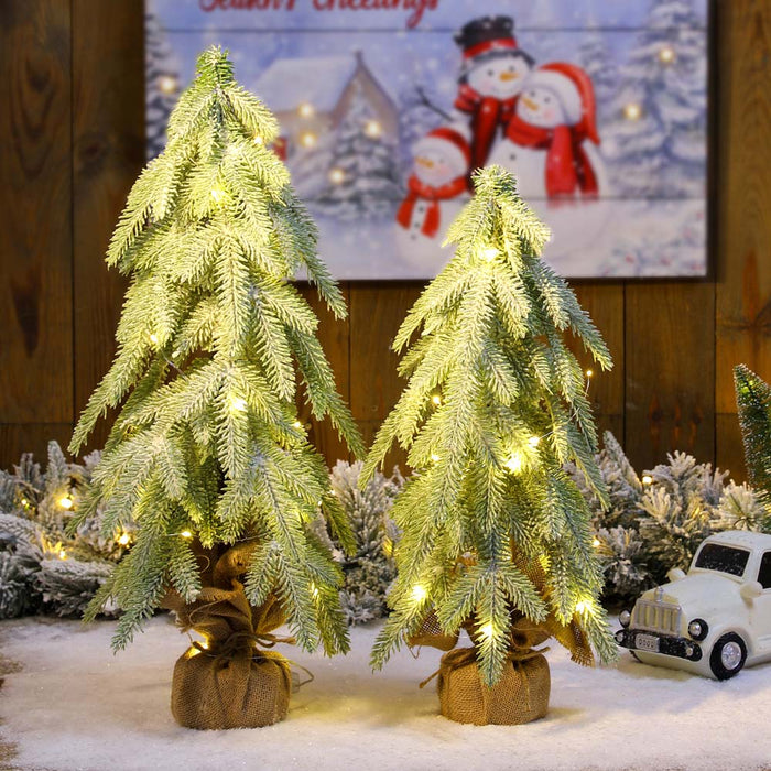 Lighted Frosted Artificial Table Tree, Set of 2