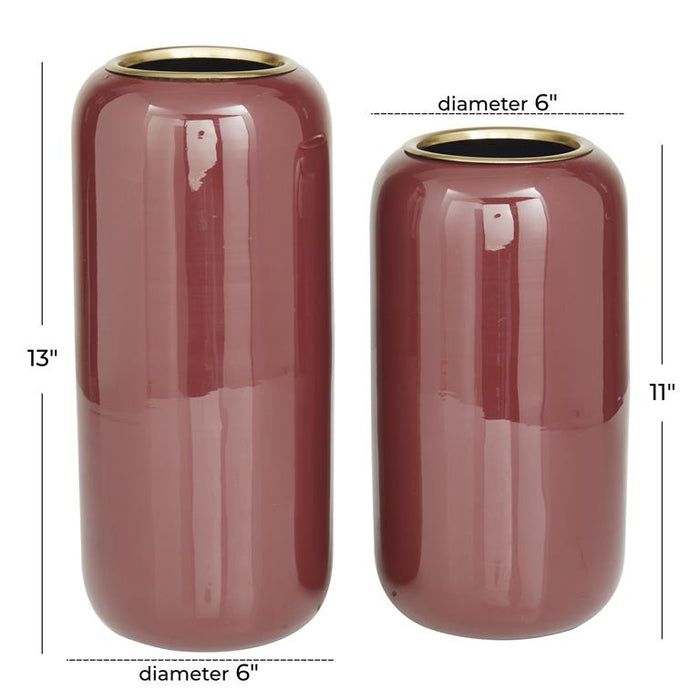 RED METAL VASE,