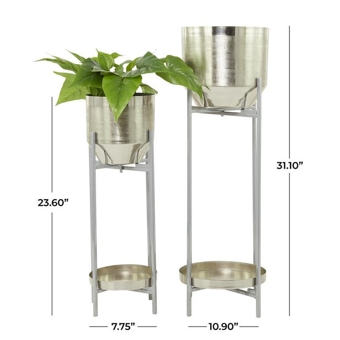 SILVER METAL PLANTER WITH REMOVABLE STAND