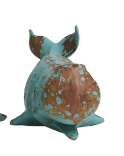 TEAL POLYSTONE WHALE DISTRESSED SCULPTURE WITH BROWN WOOD INSPIRED ACCENTS