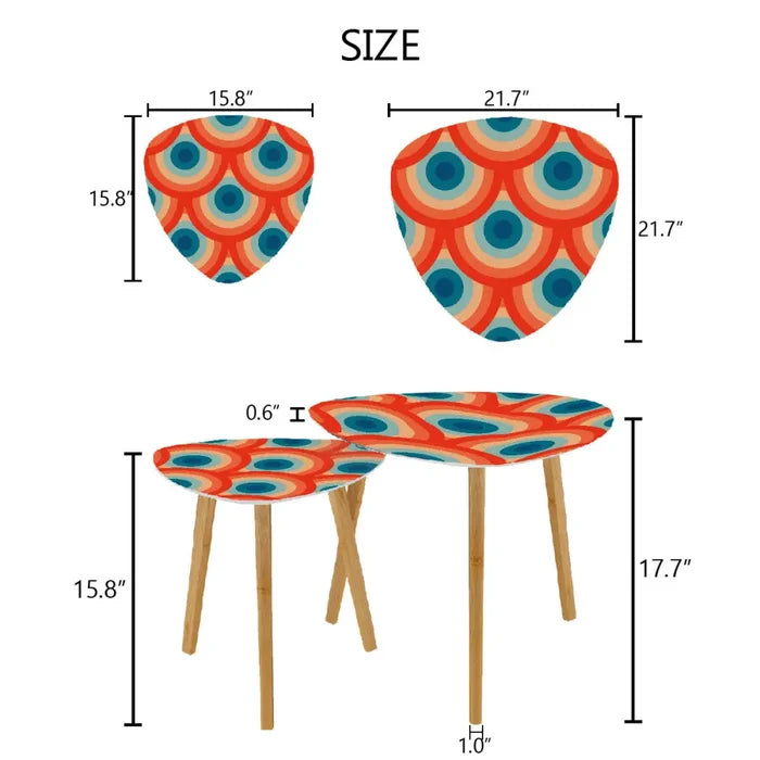 Triangle 60s Retro Tripod Nesting Table Set Concentric Circles - One Size - retro nesting tables