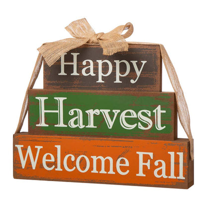 11.81"L Wooden Happy Harvest Block Set