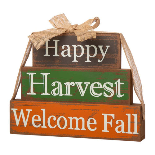 11.81"L Wooden Happy Harvest Block Set