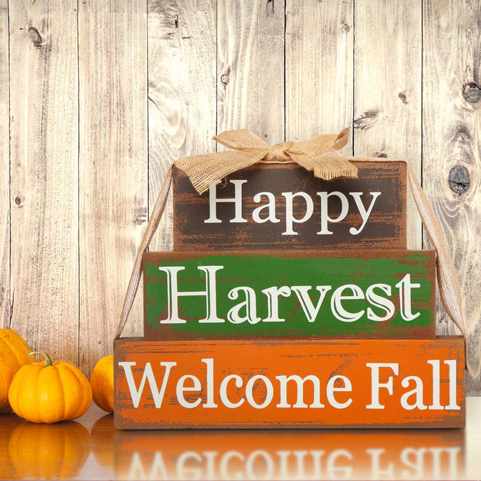 11.81"L Wooden Happy Harvest Block Set