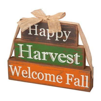 11.81"L Wooden Happy Harvest Block Set