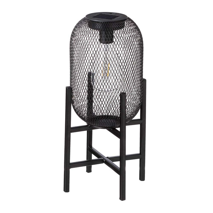 14.25"H Black Metal Mesh Solar Powered Outdoor Lantern with Stand