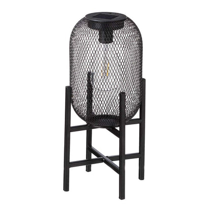 14.25"H Black Metal Mesh Solar Powered Outdoor Lantern with Stand