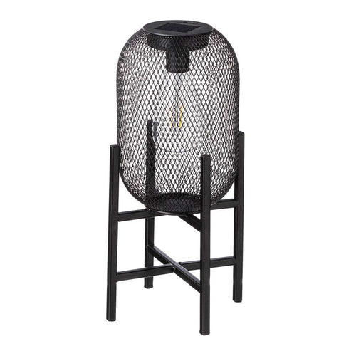 14.25"H Black Metal Mesh Solar Powered Outdoor Lantern with Stand
