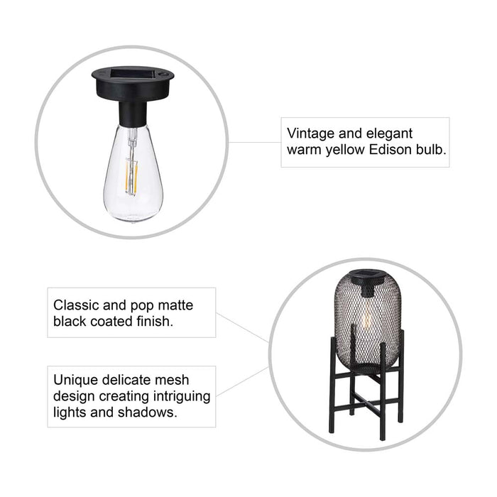 14.25"H Black Metal Mesh Solar Powered Outdoor Lantern with Stand