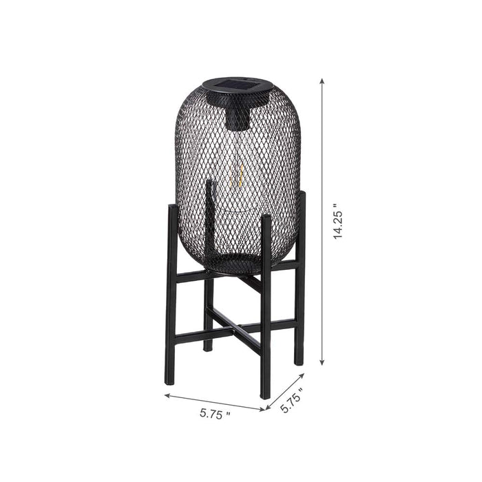 14.25"H Black Metal Mesh Solar Powered Outdoor Lantern with Stand