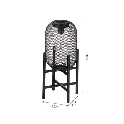 14.25"H Black Metal Mesh Solar Powered Outdoor Lantern with Stand