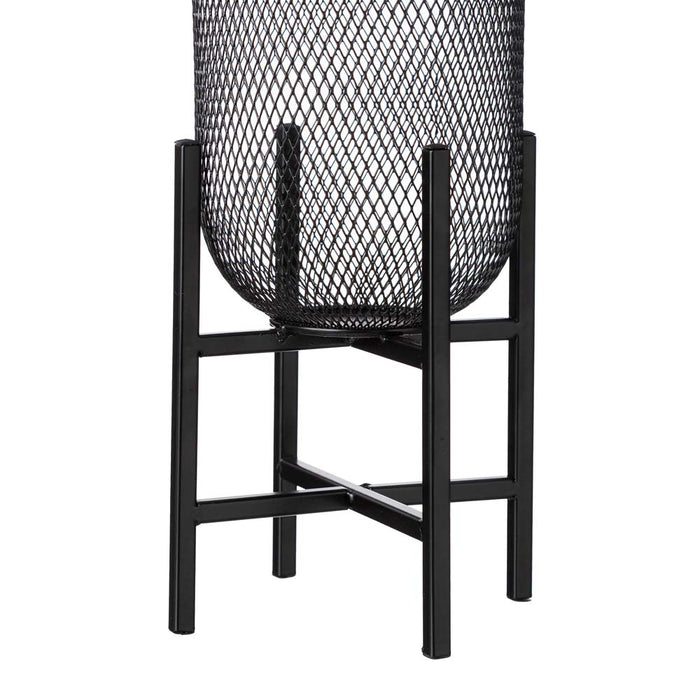 14.25"H Black Metal Mesh Solar Powered Outdoor Lantern with Stand