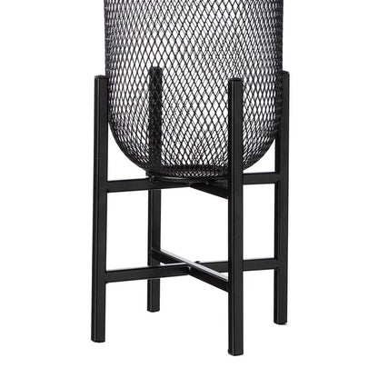 14.25"H Black Metal Mesh Solar Powered Outdoor Lantern with Stand