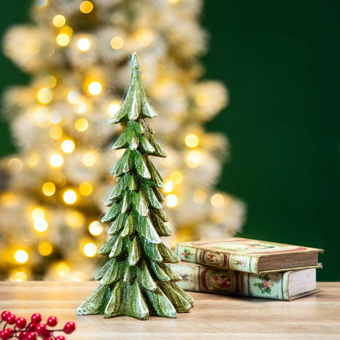 14.75"H Green Resin Christmas Handcrafted Table Tree Décor