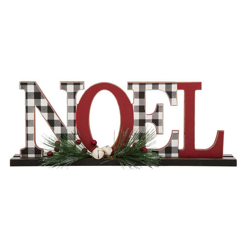 14.96"L Wooden Plaid "NOEL" Table Decor
