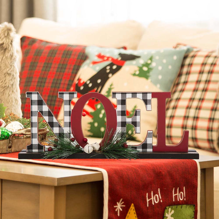 14.96"L Wooden Plaid "NOEL" Table Decor