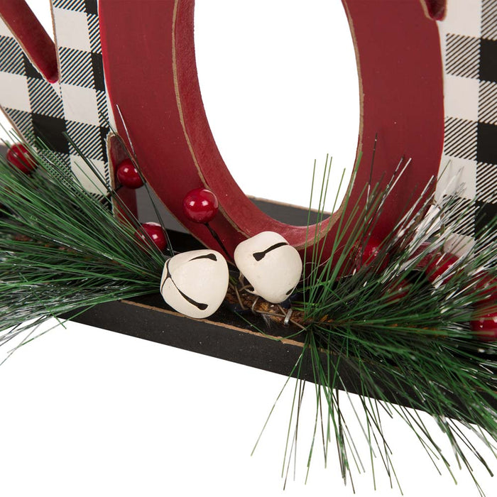 14.96"L Wooden Plaid "NOEL" Table Decor