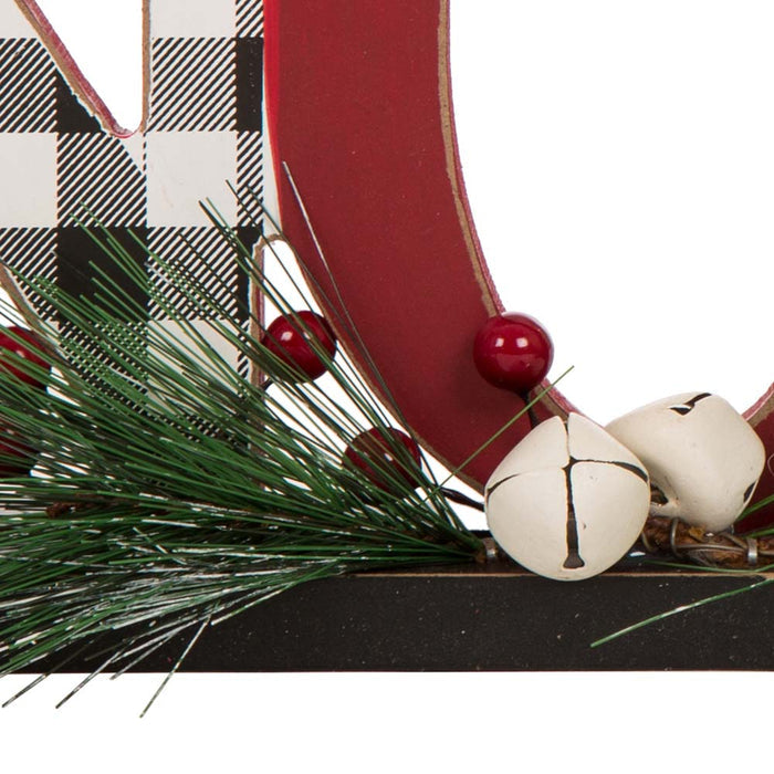 14.96"L Wooden Plaid "NOEL" Table Decor