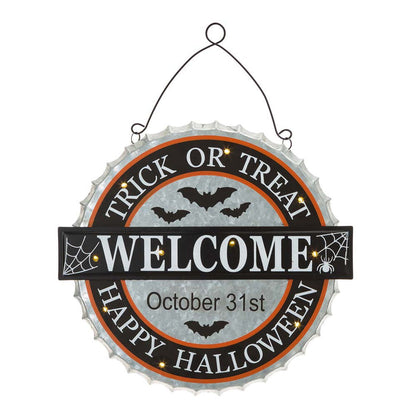 14"L Lighted Halloween WELCOME Metal Bottle Cap Wall Sign