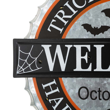 14"L Lighted Halloween WELCOME Metal Bottle Cap Wall Sign