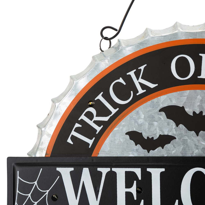 14"L Lighted Halloween WELCOME Metal Bottle Cap Wall Sign