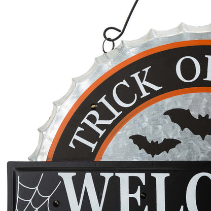 14"L Lighted Halloween WELCOME Metal Bottle Cap Wall Sign