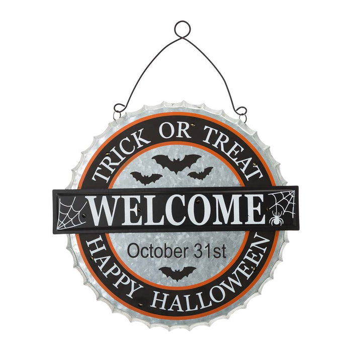 14"L Lighted Halloween WELCOME Metal Bottle Cap Wall Sign