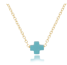 16" NECKLACE GOLD - SIGNATURE CROSS GOLD CHARM - Various Colors