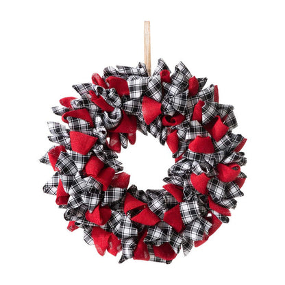 18.5"D Christmas Black and White Plaid Fabric Wreath