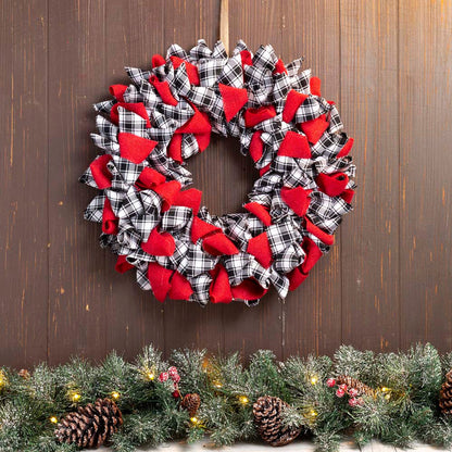 18.5"D Christmas Black and White Plaid Fabric Wreath