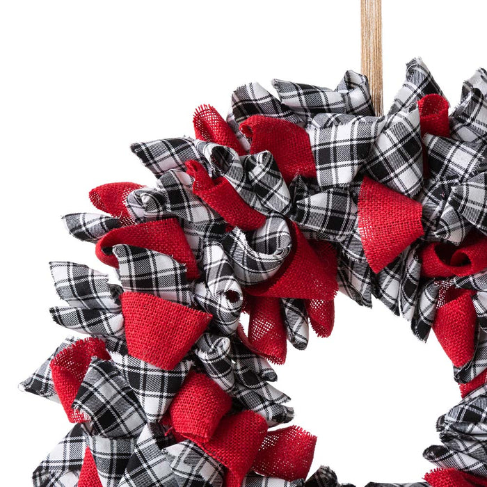 18.5"D Christmas Black and White Plaid Fabric Wreath