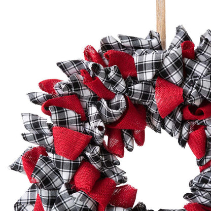 18.5"D Christmas Black and White Plaid Fabric Wreath