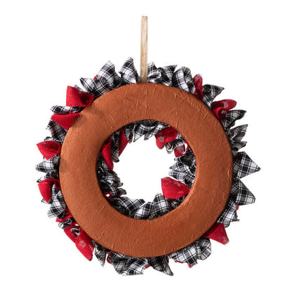 18.5"D Christmas Black and White Plaid Fabric Wreath