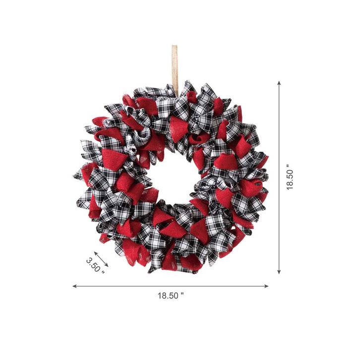 18.5"D Christmas Black and White Plaid Fabric Wreath